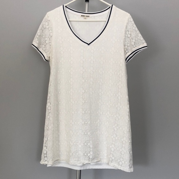 Inspired Hearts Off White Lace Overlay T Shirt Dress Sz L - Picture 1 of 8